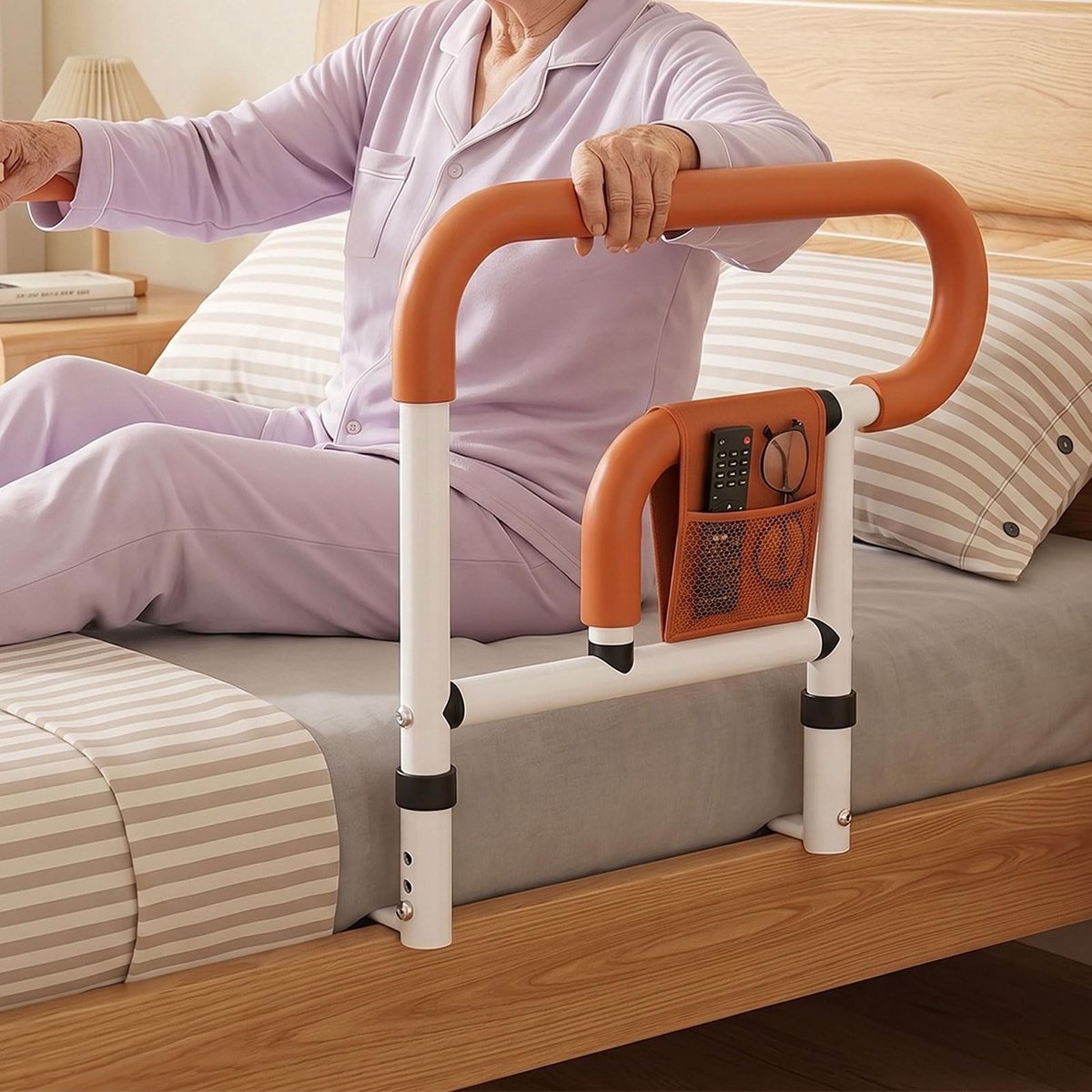 Omgoods - Opstahulp Bed voor Senioren met Verstelbare Hoogte en Antislip Opbergtas