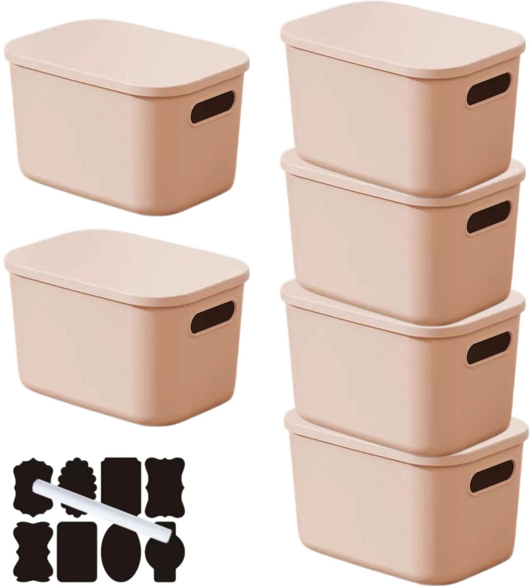 Omgoods - Set van 6 Plastic Opbergdozen met Deksel en Handvatten, Stapelbaar