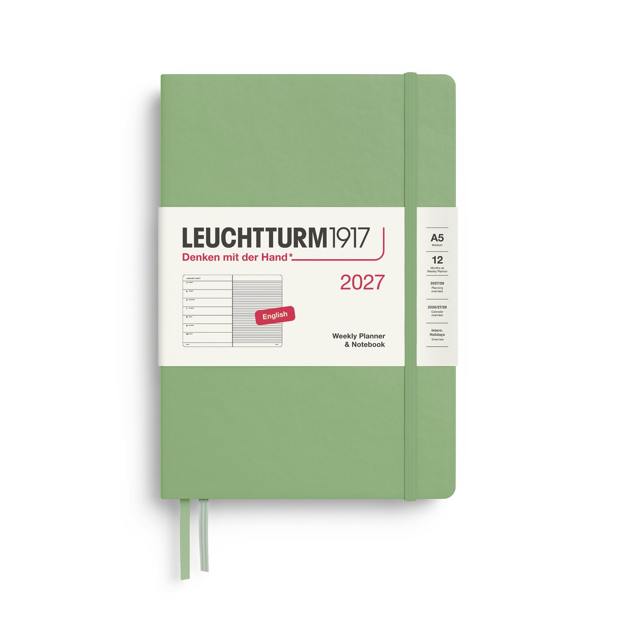 Leuchtturm1917 - 2027 Weekly Planner & Notebook - A5 Medium 15x21cm - sage - hardcover