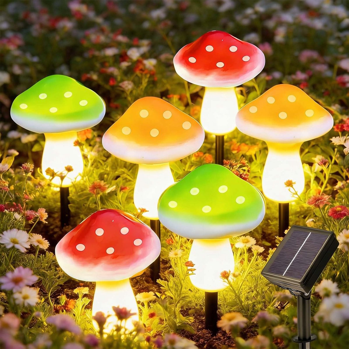 Omgoods - Solar Tuinornamenten met 6 LED Paddenstoelen