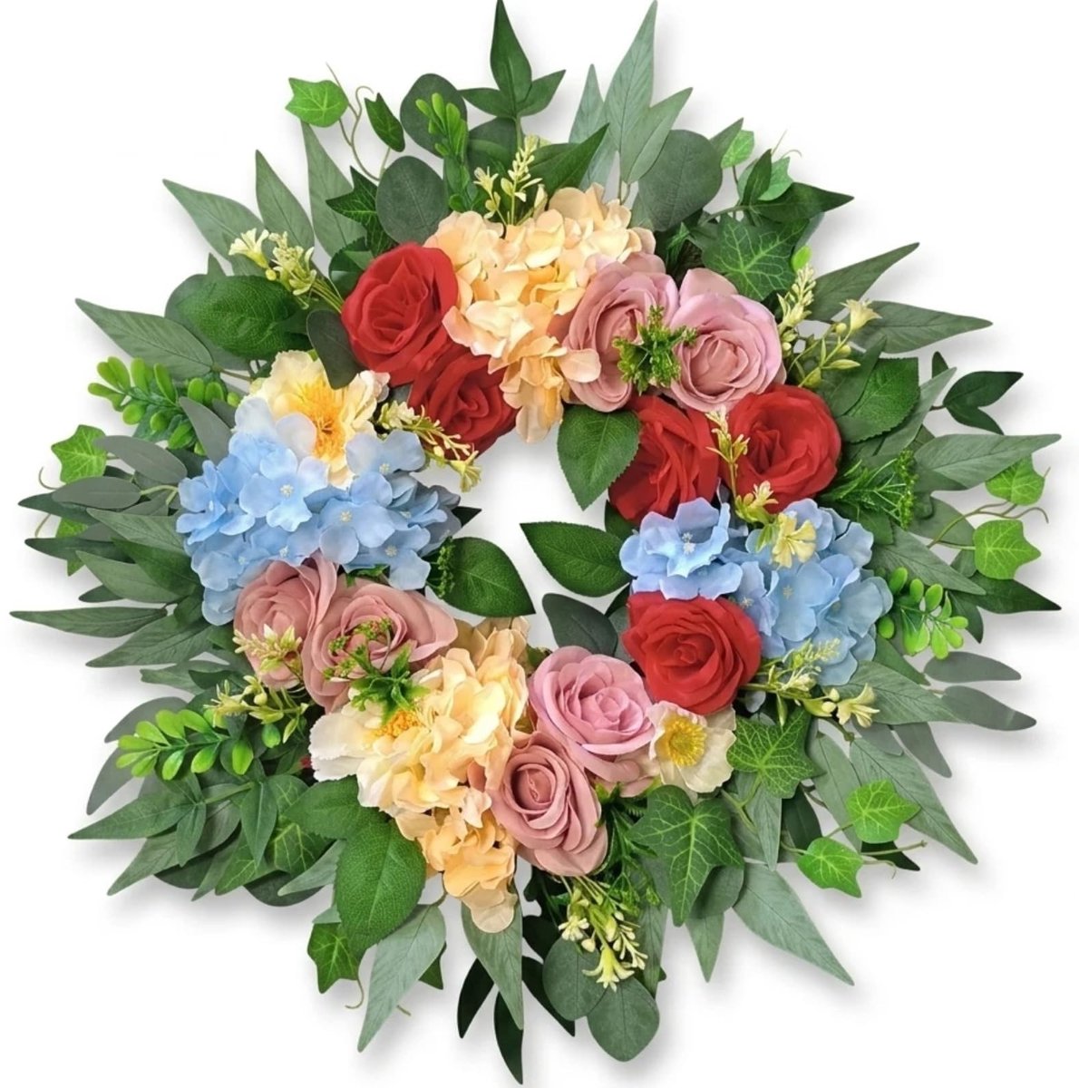 Omgoods - Kunstbloemen Deurkrans met Rozen en Hortensia voor Decoratie