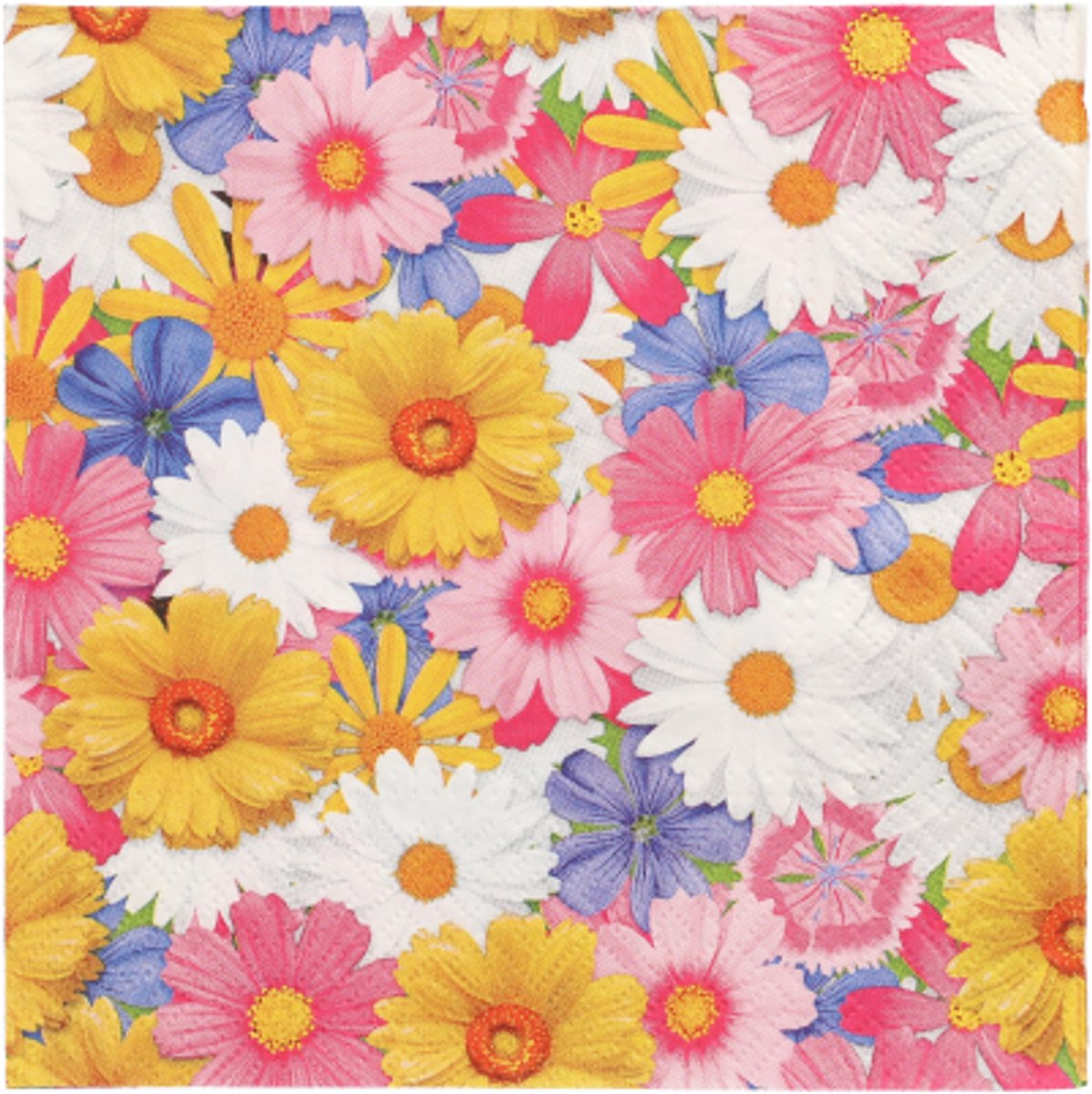 10x 20 Servetten 3-laags 1/4 vouw 33 cm x 33 cm Daisies Mix