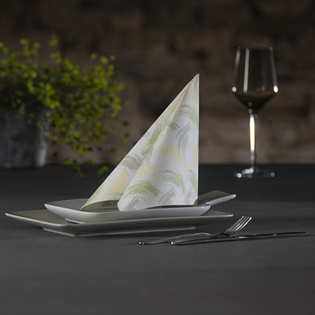 5x 50 Servetten ROYAL Collection 1/4 vouw 40 cm x 40 cm lime Brushstroke