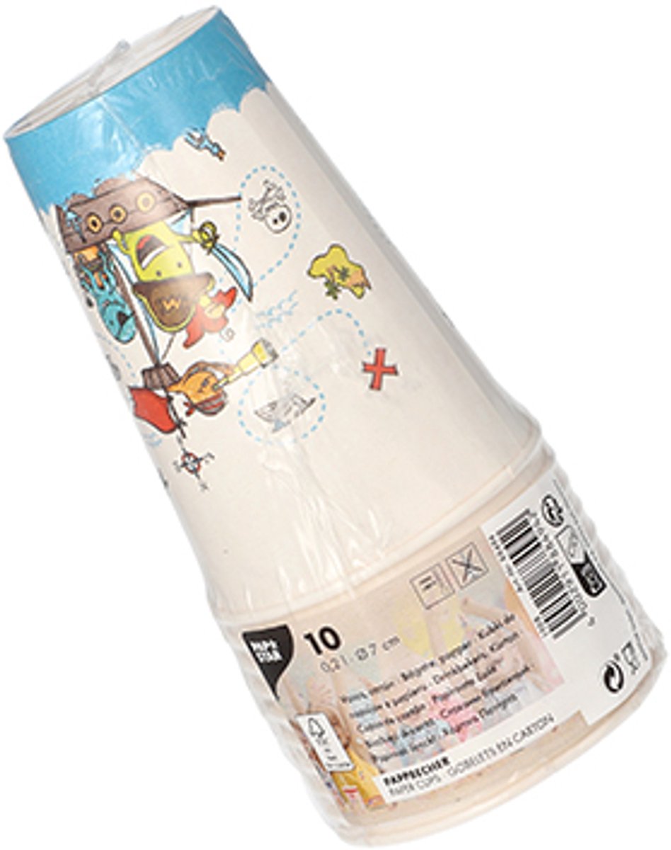 PAPSTAR Drinkbekers, Karton "Biobased Party" 0,2 l Ø 7 cm · 9,7 cm "Pirate Crew" - 140 Stuks (14x10)