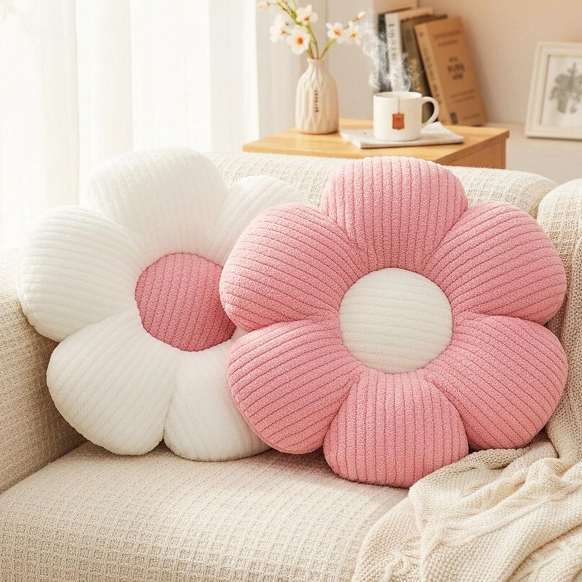 Omgoods - Set van 2 Bloem Kussens voor Sofa en Decoratie