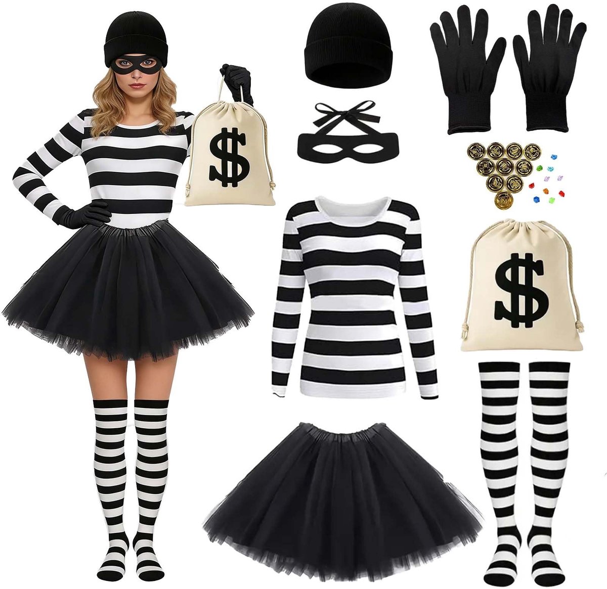 Omgoods - 9-delig Bankrovers Kostuum Set voor Carnaval