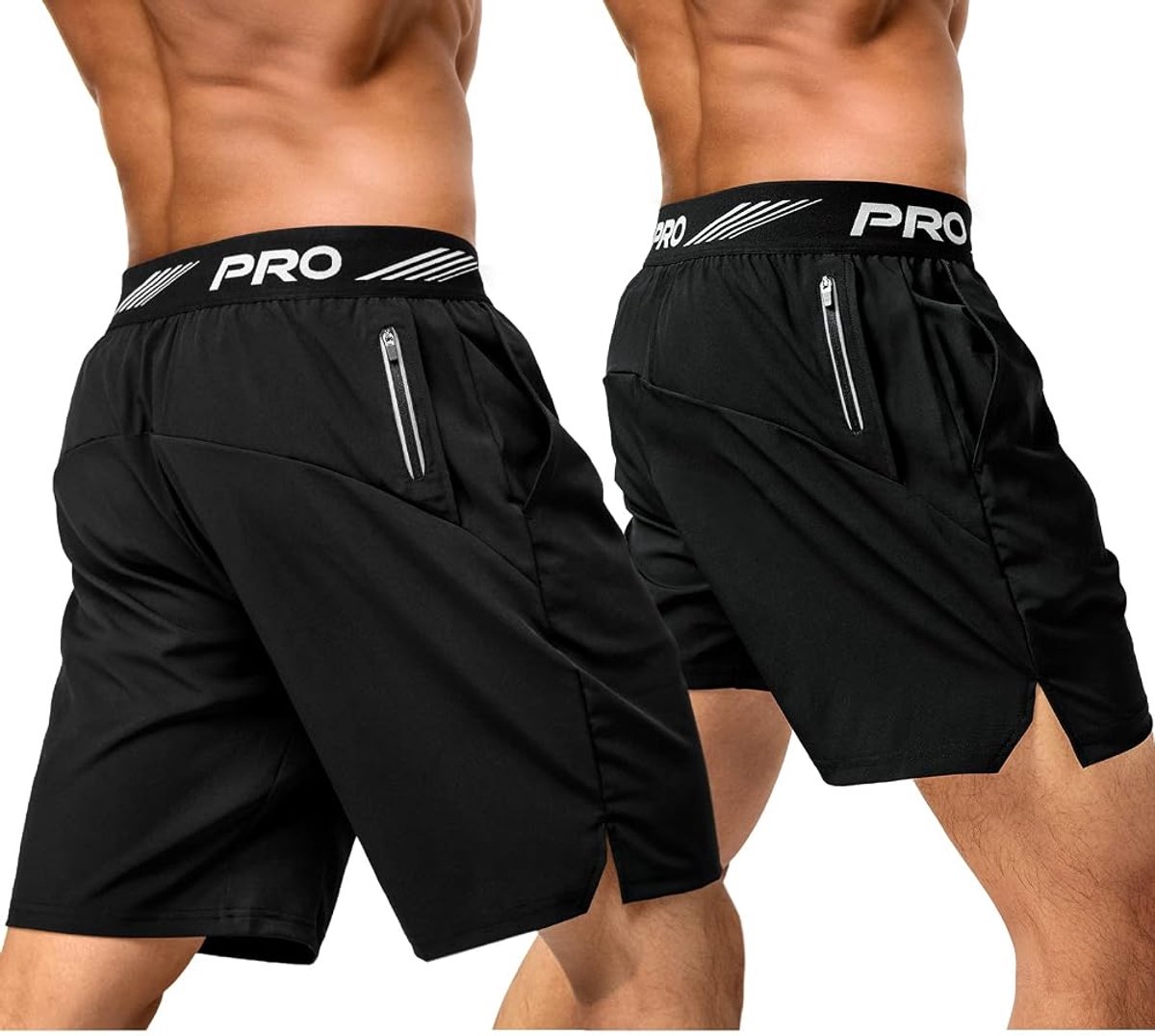 Heren Sportbroek - Sportshorts - Sportbroek met Zak - 5 Inch & 9 Inch - Sneldrogend - 2 pack - Maat XL - Zwart