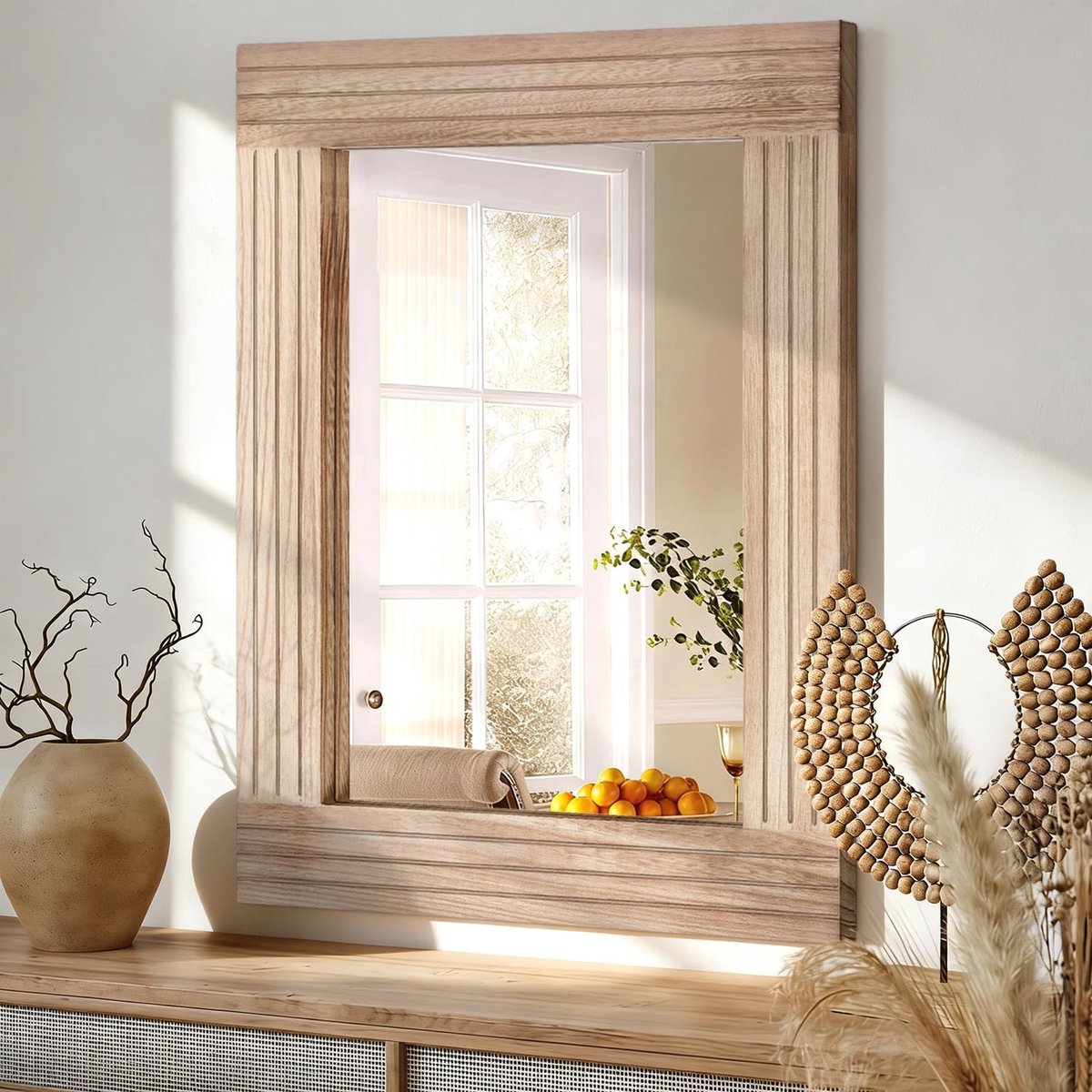 Omgoods - Vintage Houten Wandspiegel met Antieke Afwerking