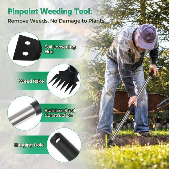 Omgoods - Lange Handgreep Onkruidtrekker, 2-in-1 Tuinhark en Tuinhak, 150cm — afbeelding 3