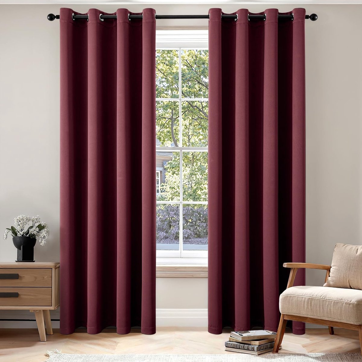Omgoods- Verduisteringsgordijnen Set van 2 - Hoogwaardige verduisteringstechnologie - Decoratieve isolerende gordijnen - Effectieve zicht- en zonwering - Geschikt voor slaapkamer/keuken/woonkamer - Minimaal 80% verduistering