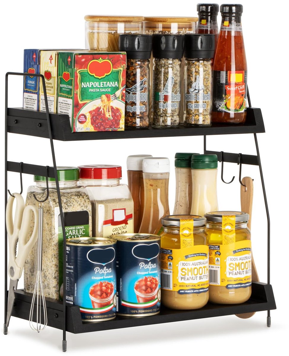 Omgoods - 2-Layer Keuken Organizer met Haken voor Koffie en Specerijen