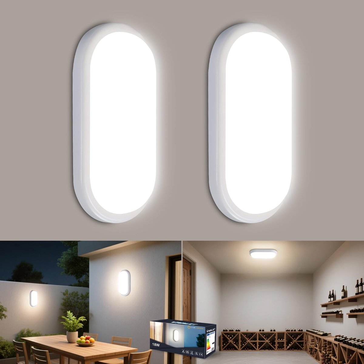 Omgoods- Plafondlamp 18W 1800LM - Ovaal Ontwerp - IP65 Waterdicht - Binnen/Buiten Wandlamp - Vochtbestendig - Eenvoudig te Installeren