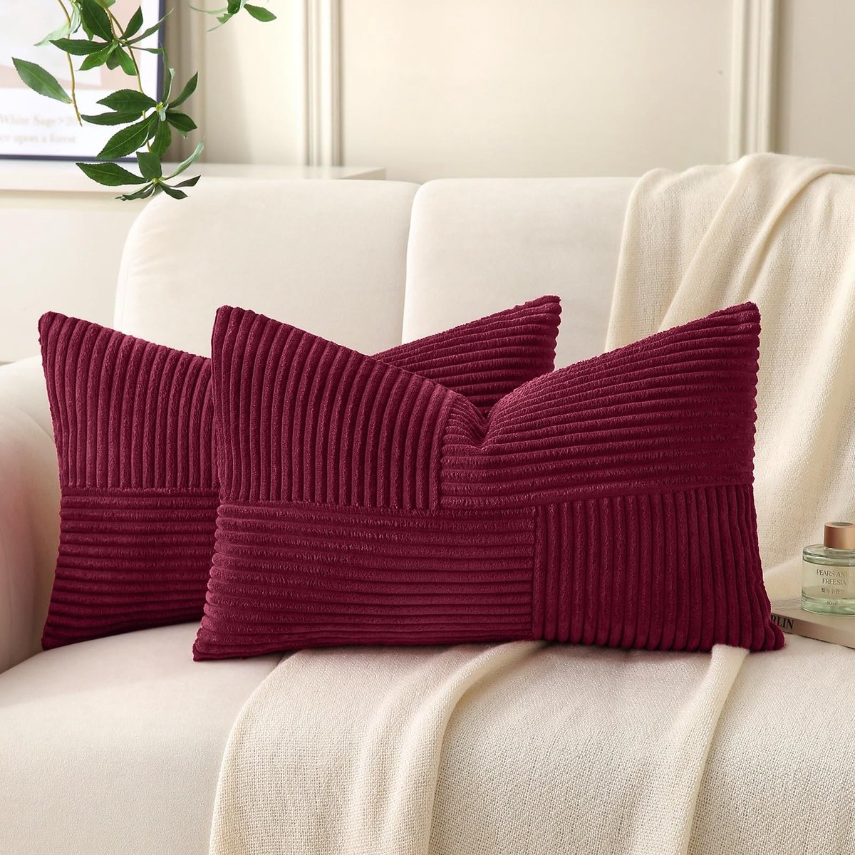 Omgoods - Set van 2 Kussenhoezen 35 x 60 cm Wijnrood Boho