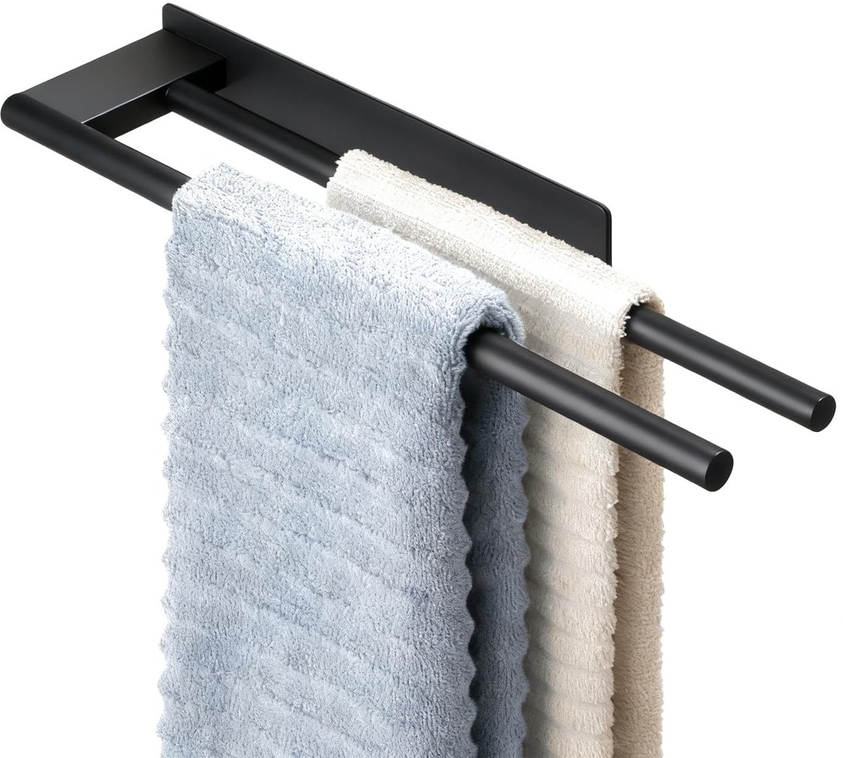Omgoods - Zelfklevende Handdoekrek Dubbel - Mat Zwart RVS 304 - 39 cm