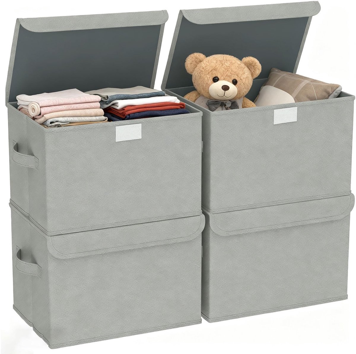 Omgoods - Set van 4 Vouwbare Opbergdozen met Deksel 45 x 35 x 27 cm