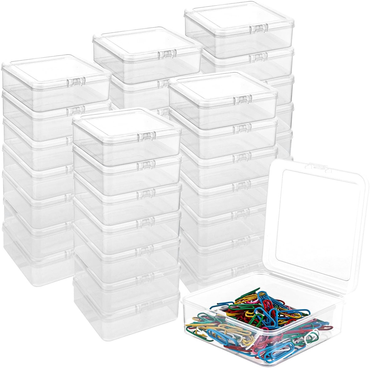Omgoods- Opbergcontainers 36 stuks - Transparant kunststof - Kleine opbergdozen met deksel - Vierkante sorteerdoos - Robuust en duurzaam - 9,5 x 9,5 x 3,5 cm