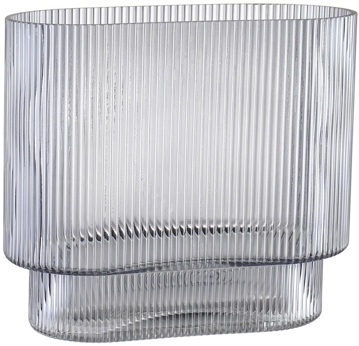 Omgoods - Ribbel Glas Vaas voor Bloemen, 18 cm Hoog in Zwart