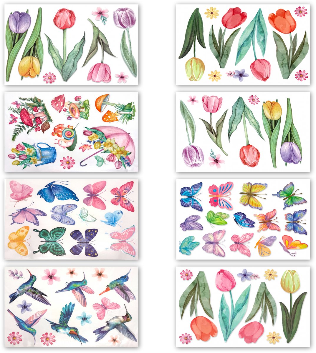 Purepeak Raamstickers Set 8 Vellen - Raamstickers - Dubbelzijdig bedrukt - Vlinders - Bloemen
