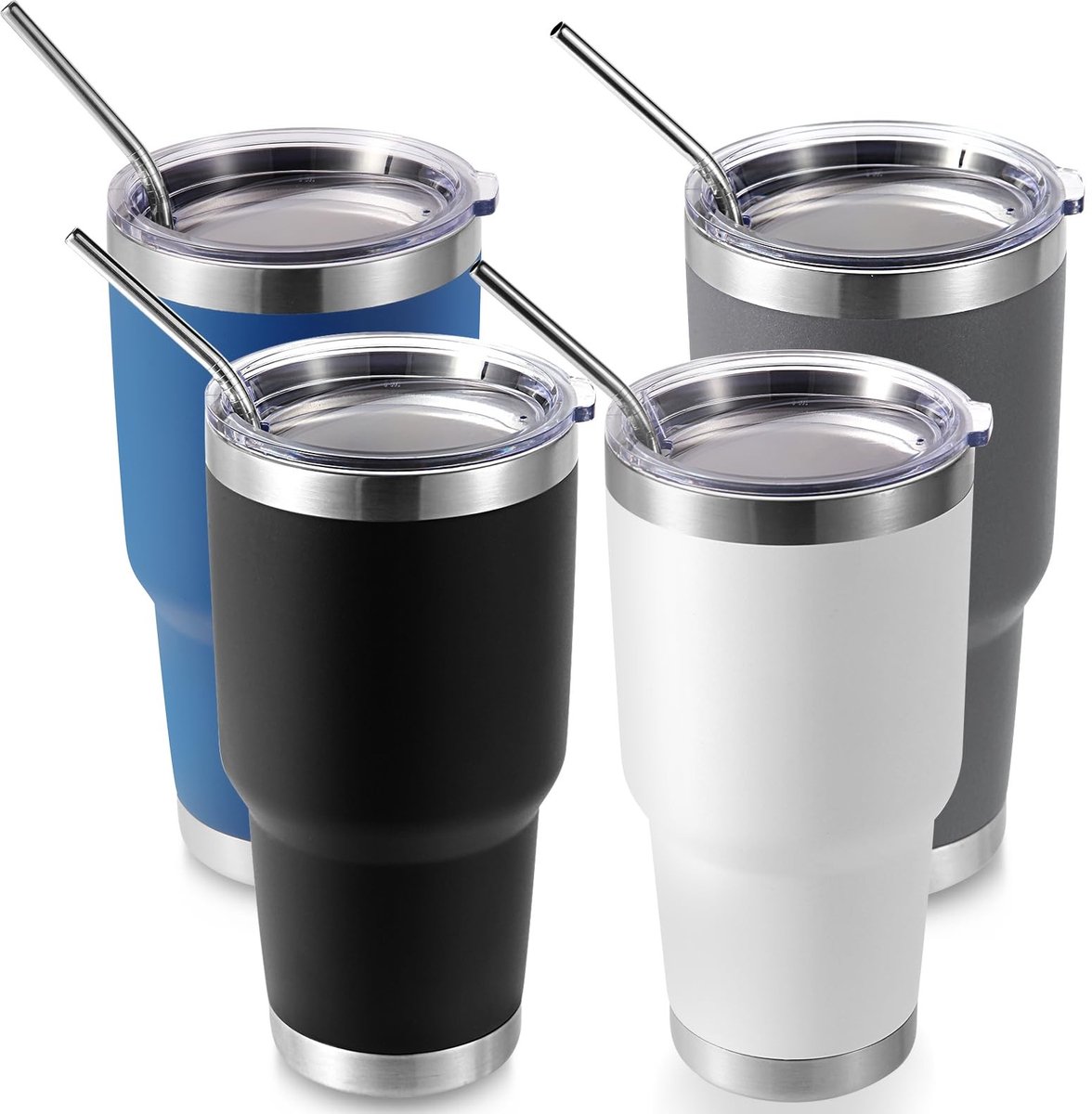 Omgoods - 30 oz Bekers met Deksel en Rietjes - Dubbelwandig Geïsoleerde Reismok