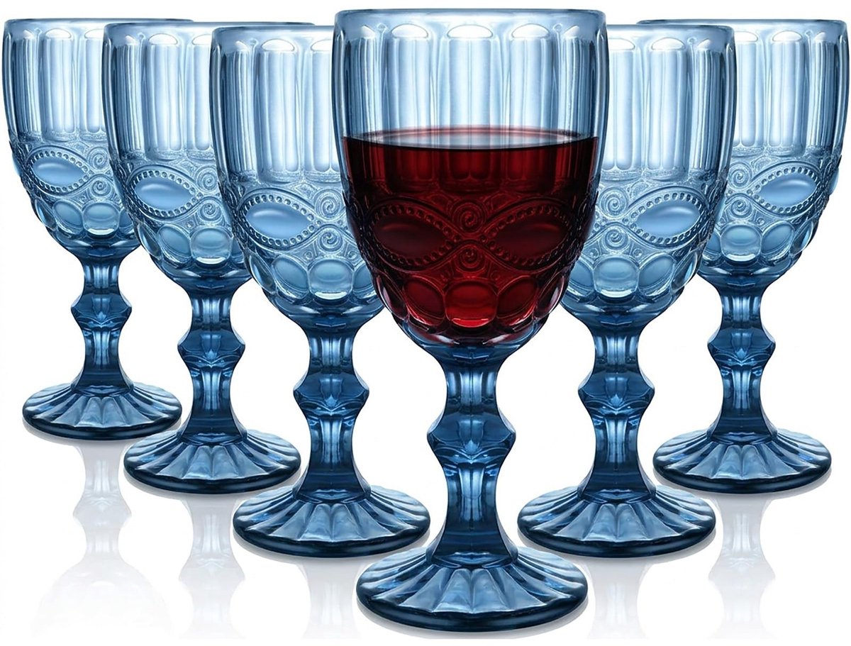 Omgoods - Set van 6 Vintage Wijn Glazen 300ml