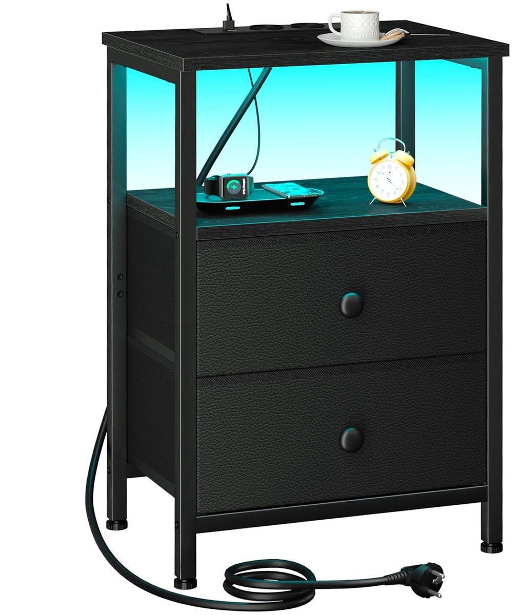 Omgoods - LED Bedside Table met Oplaaddock en 2 Lades