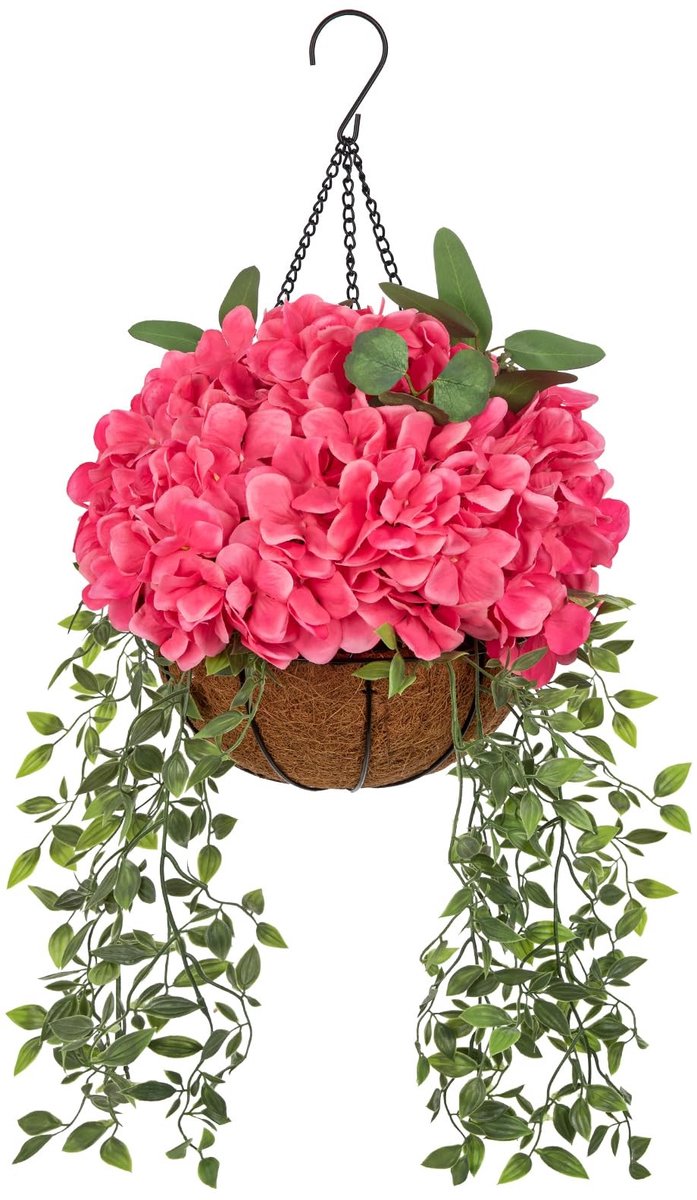 Omgoods - Kunstbloemen Hortensia in Hangmand van Kokosvezel en Metaal