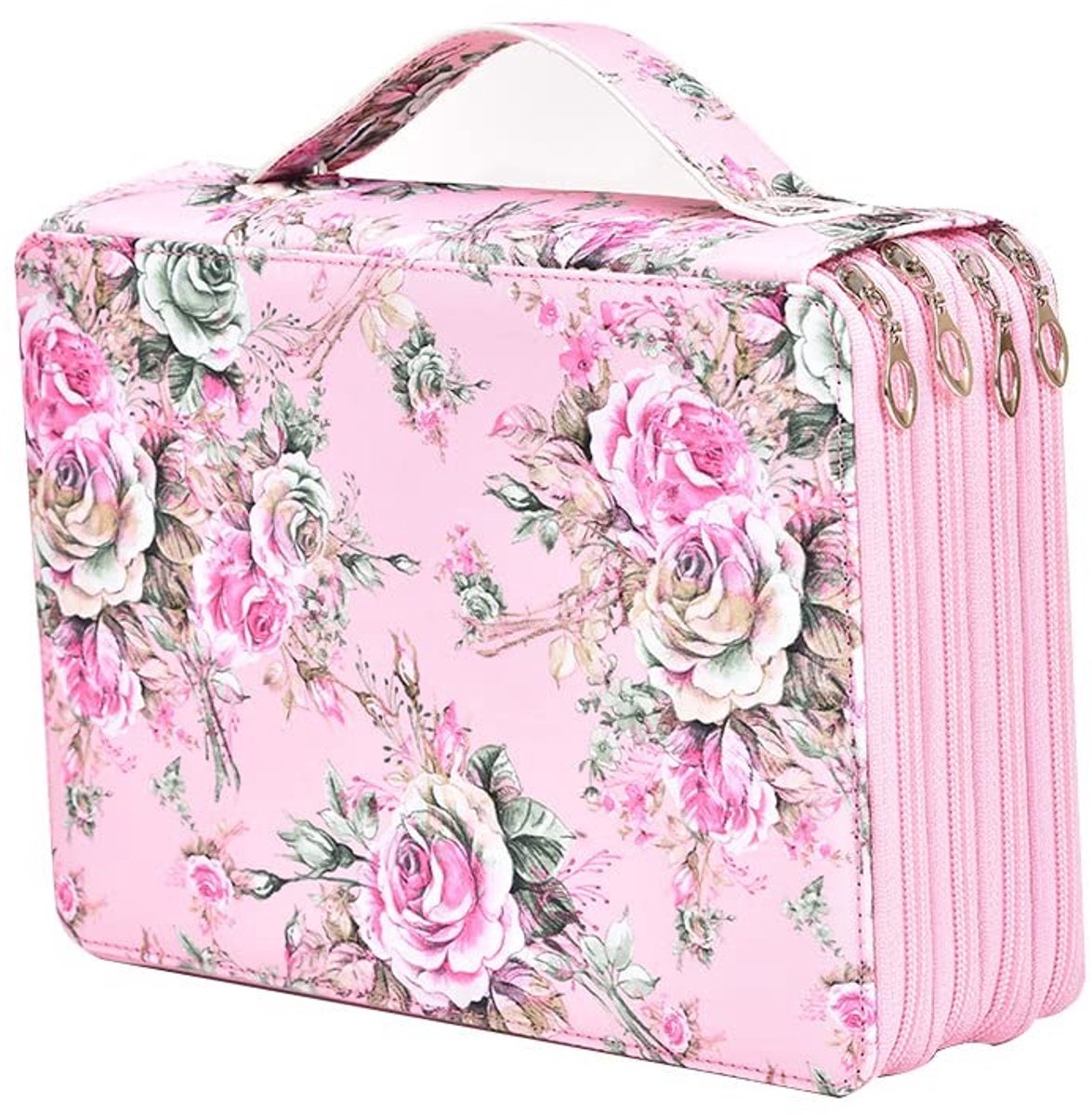Omgoods - Multifunctionele Zachte Leren Pennentas met 200 Slots, Roze