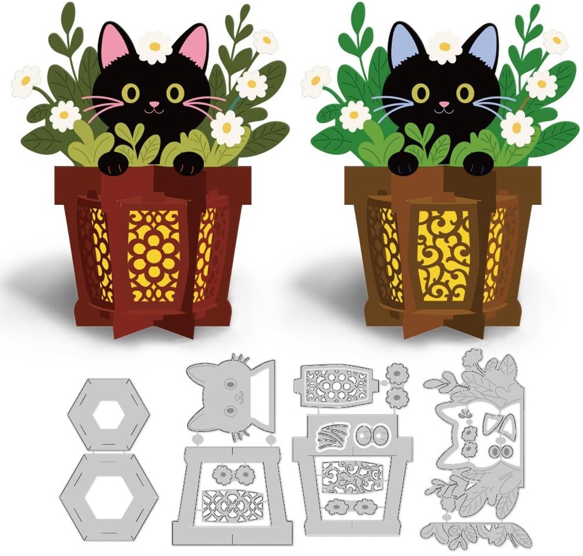 Omgoods - 3D Snijstempels met Kat en Bloempot voor Scrapbooking