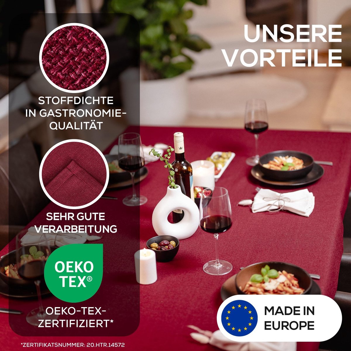 Omgoods - Tafellaken met Natuurlijke Linnen Look 220 x 160 cm Bordeaux