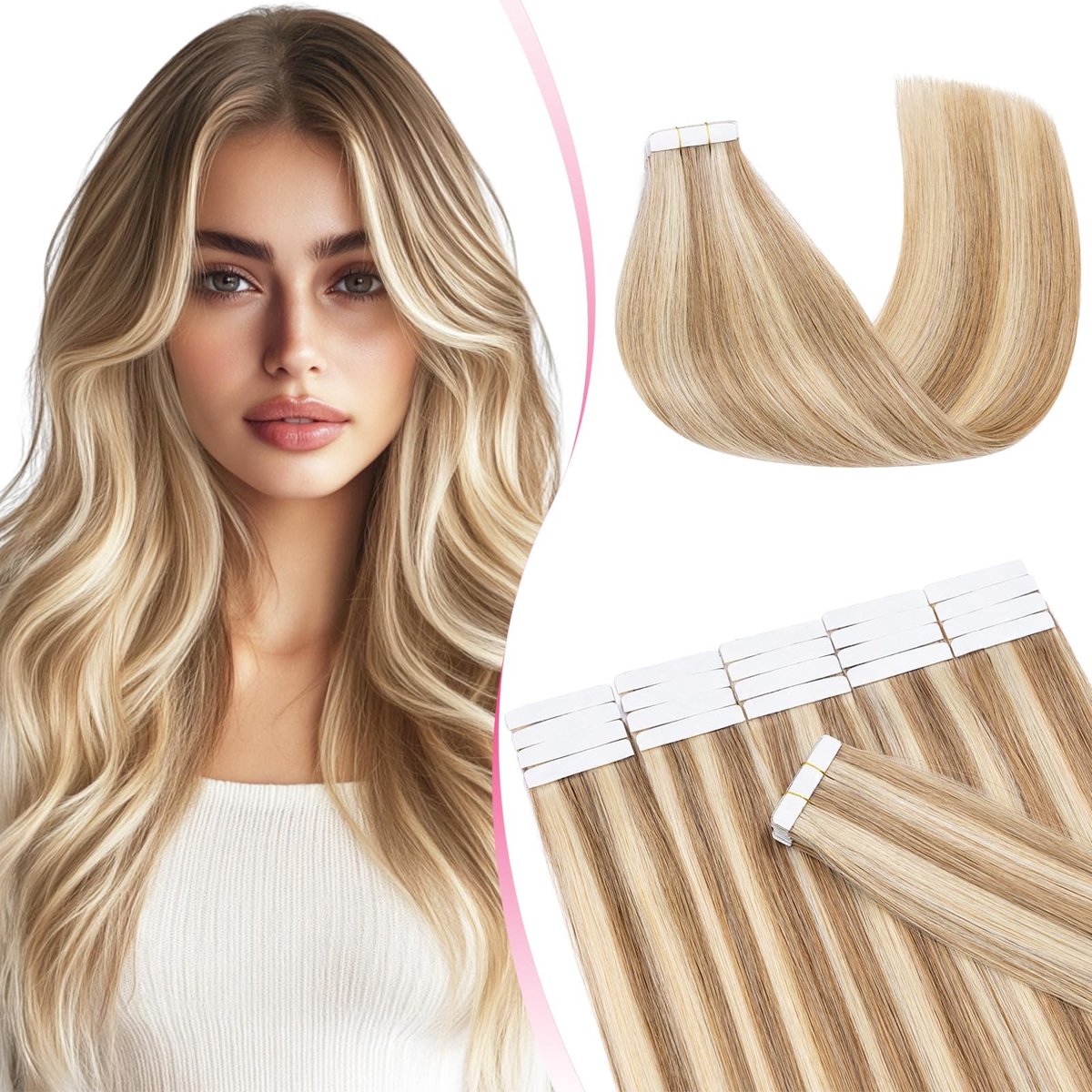 Omgoods - Zelfklevende Hair Extensions - Natuurlijk 20 Stuks, 35 cm, Gouden Bruin & Blond