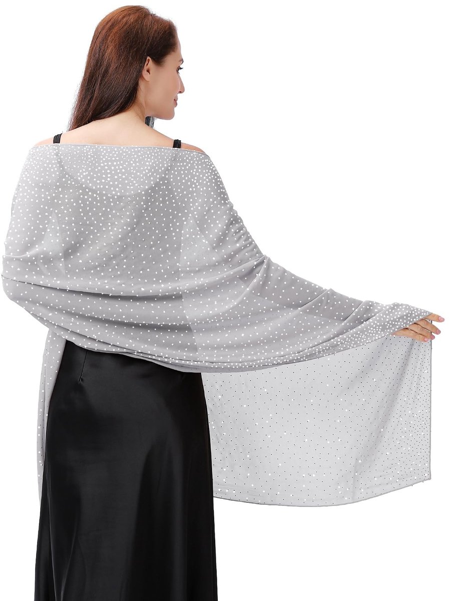 Omgoods - Zachte Chiffon Sjaal met Sprankelende Strass Steentjes voor Avondkleding