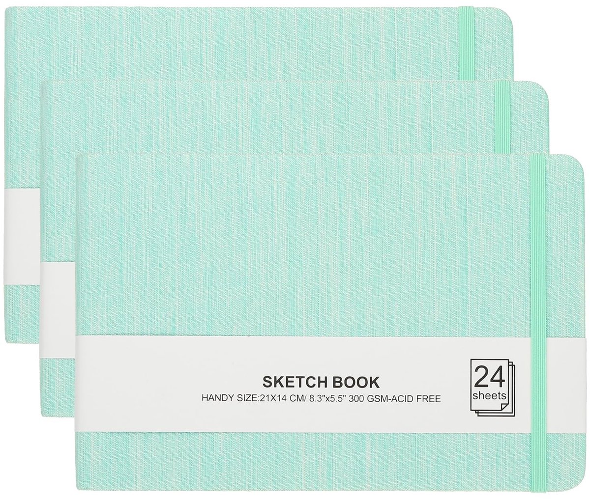 Omgoods - Waterverf Album, Set van 3 met 24 Bladen, Groene Kaft