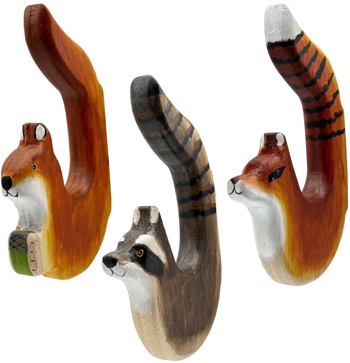 Omgoods - Set van 3 Houten Wandhaken met Dierenmotieven voor Kinderen
