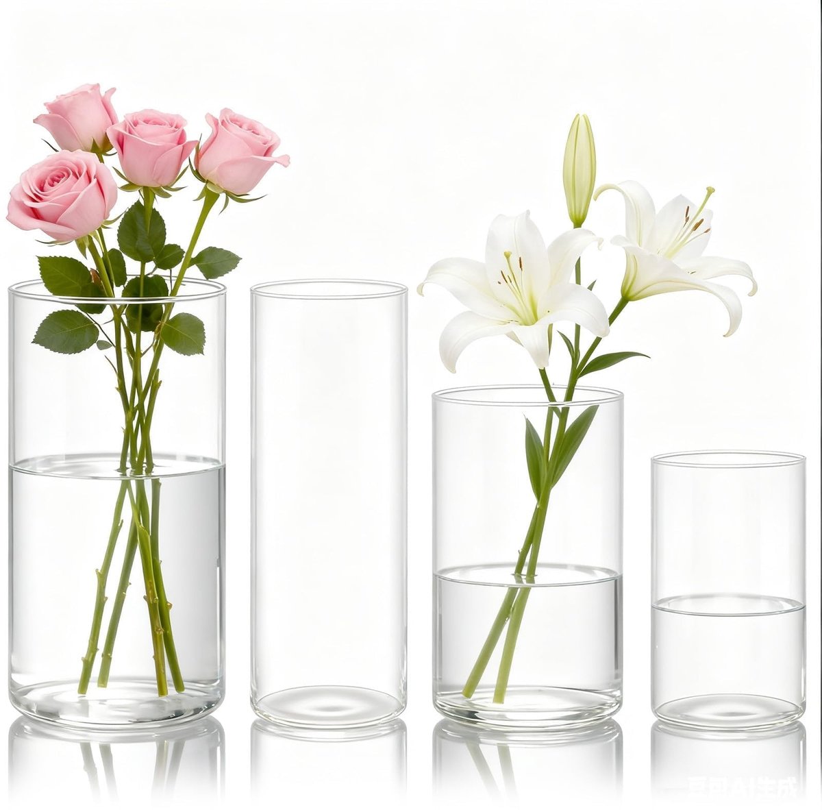 Omgoods - Set van 4 Transparante Acryl Vazen voor Bloemen