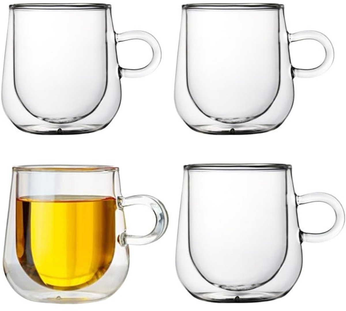 Omgoods - Set van 4 Dubbelwandige Glazen Koffiemokken van 250ml