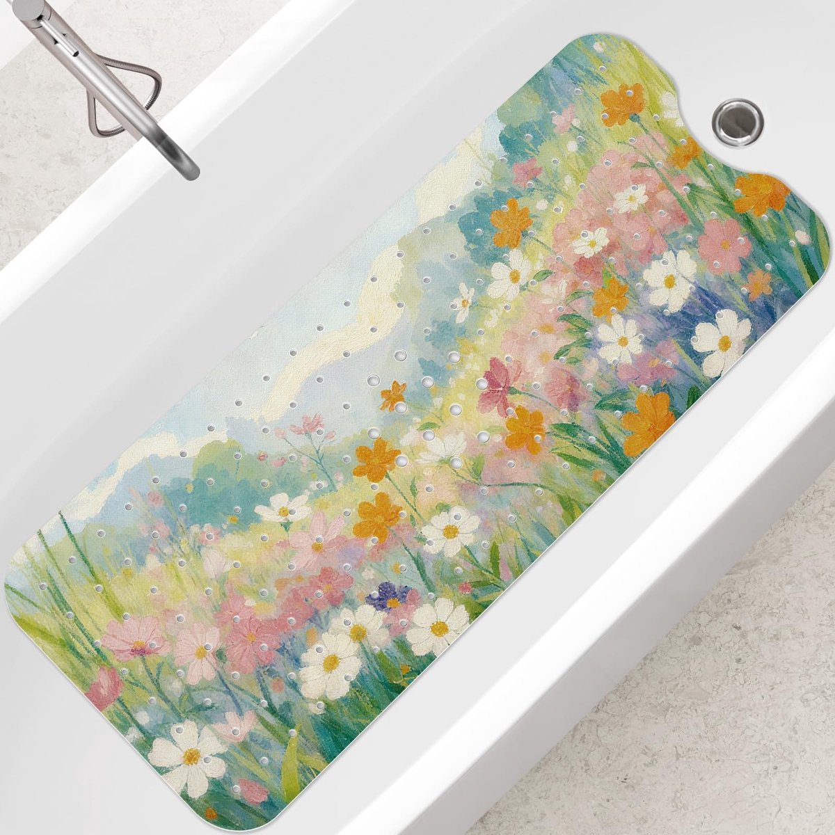 Omgoods - Antislip Badmat Extra Lang - Machinewasbare Badmat met Bloemenprint