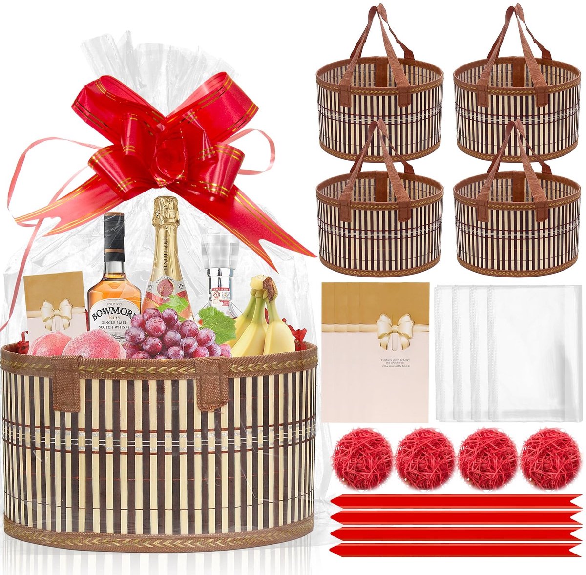 Omgoods - Set van 4 Lege Geschenkbaskets van Bamboe met 4 Vakken