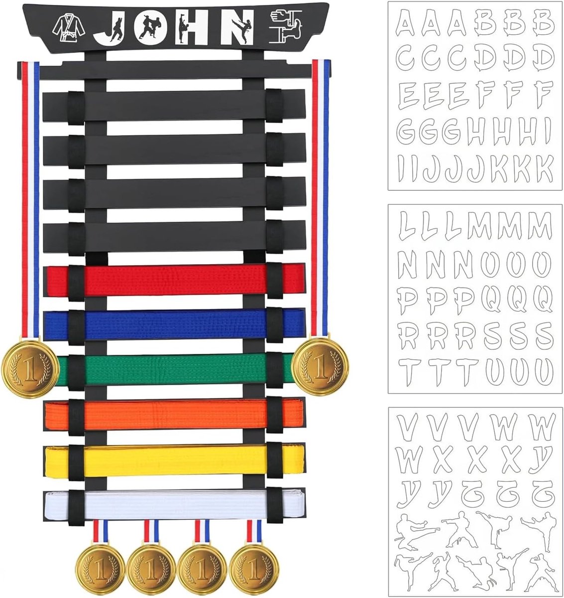 Display Rack voor 10 Martial Arts Belts, Ideale Wandmontage voor Karate en Taekwondo, Perfect voor Kinderen en Trainingsruimtes