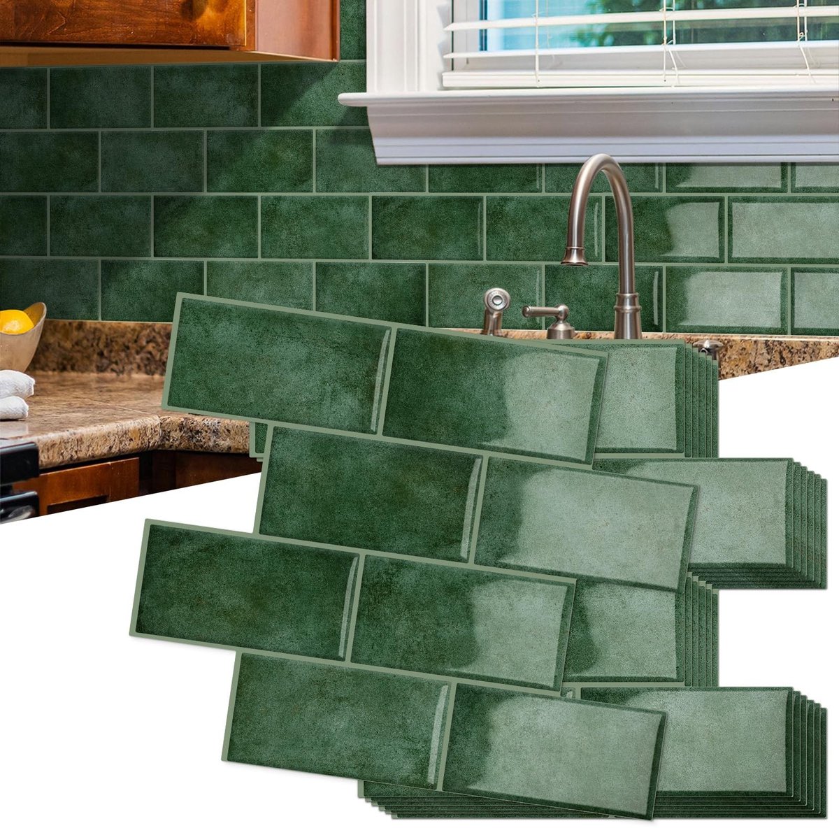 Omgoods- Wandtegels Dikker 3D Zelfklevend - Lichtgroene Metro - Backsplash Keuken/Badkamer - Muurdecoratie Woonkamer - 10 Vel - 32 x 26,9 cm - Muurstickers