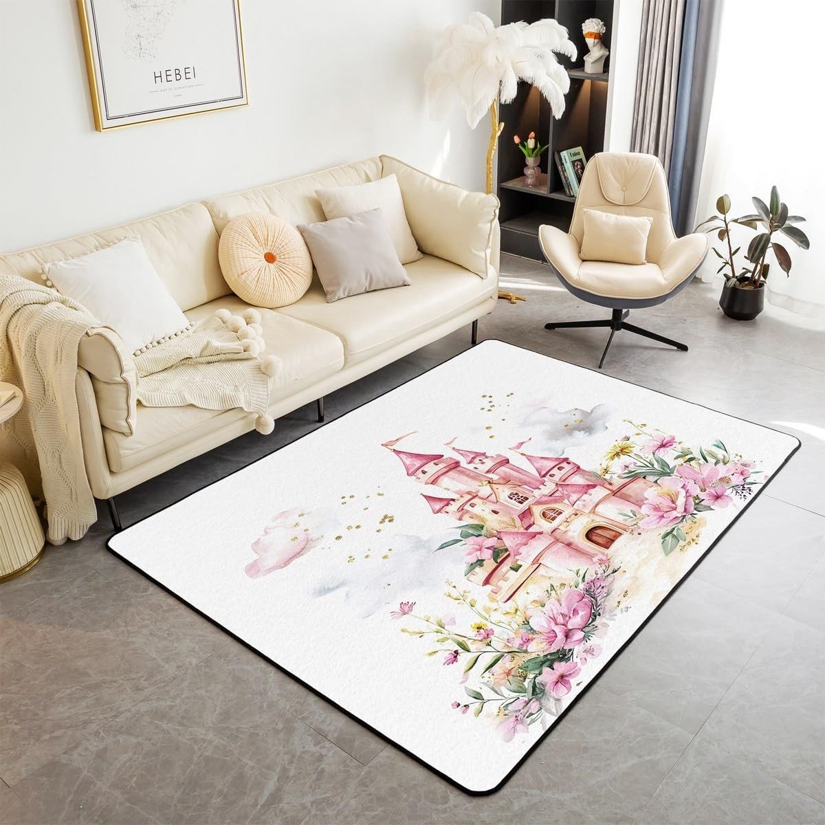 Omgoods - Roze Kasteel Tapijt 100x150 cm voor Kinderen