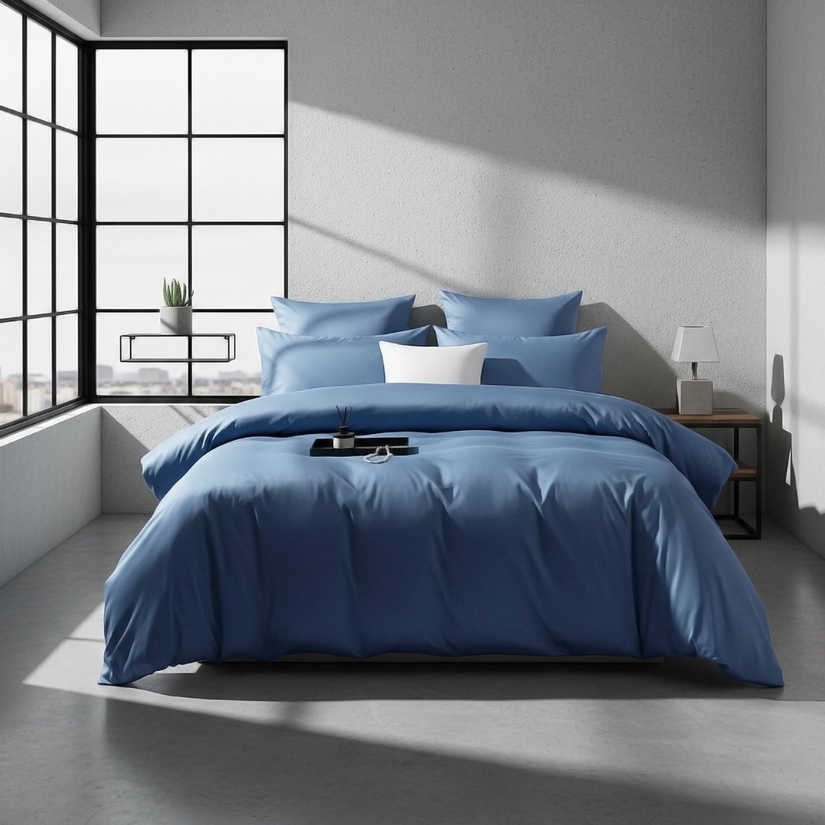 Omgoods - Mako Satin Bedlinnen Set 135x200 cm in Navy Blauw