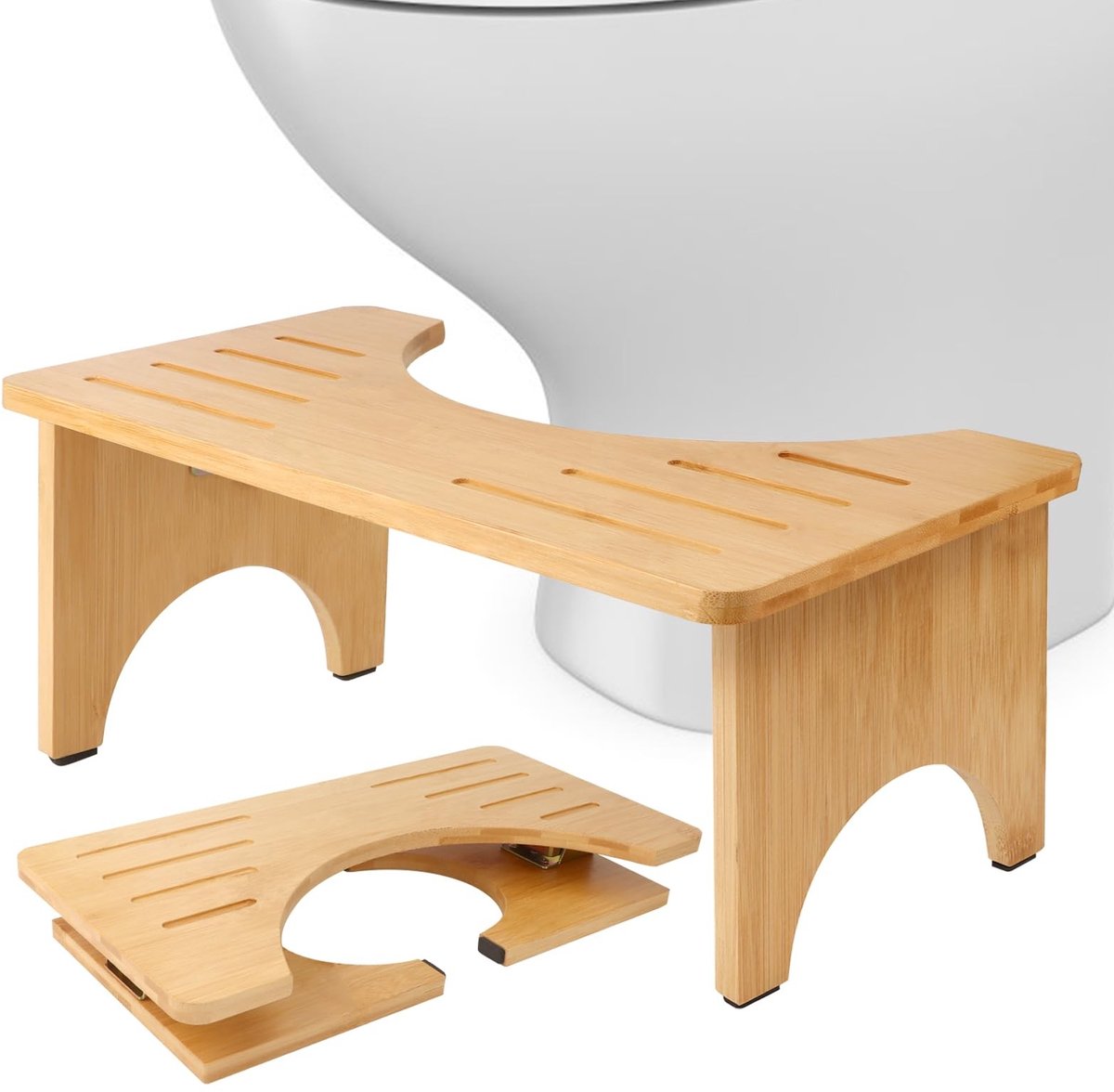 Omgoods - Bamboe Toiletkruk voor Volwassenen, Ergonomisch en Draagbaar