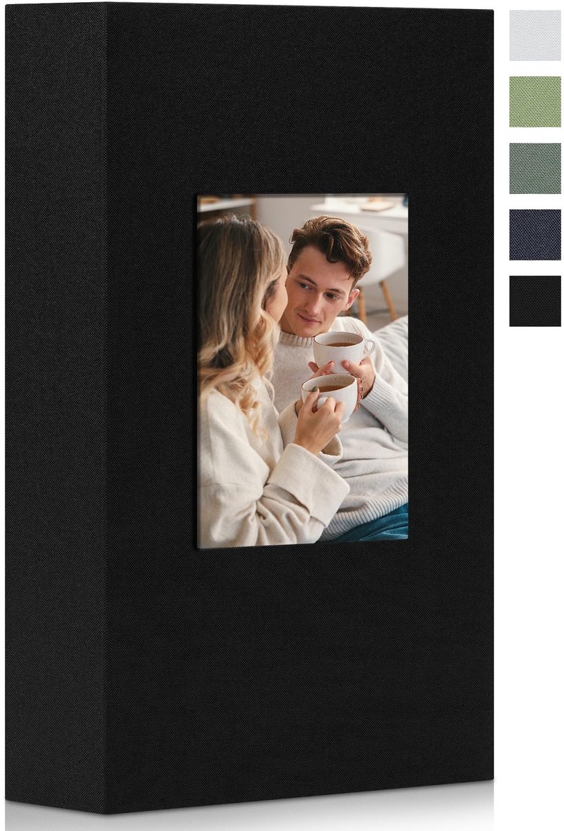 Omgoods - 6x4 Fotoalbum met 300 Pockets, Zwarte Linnen Cover
