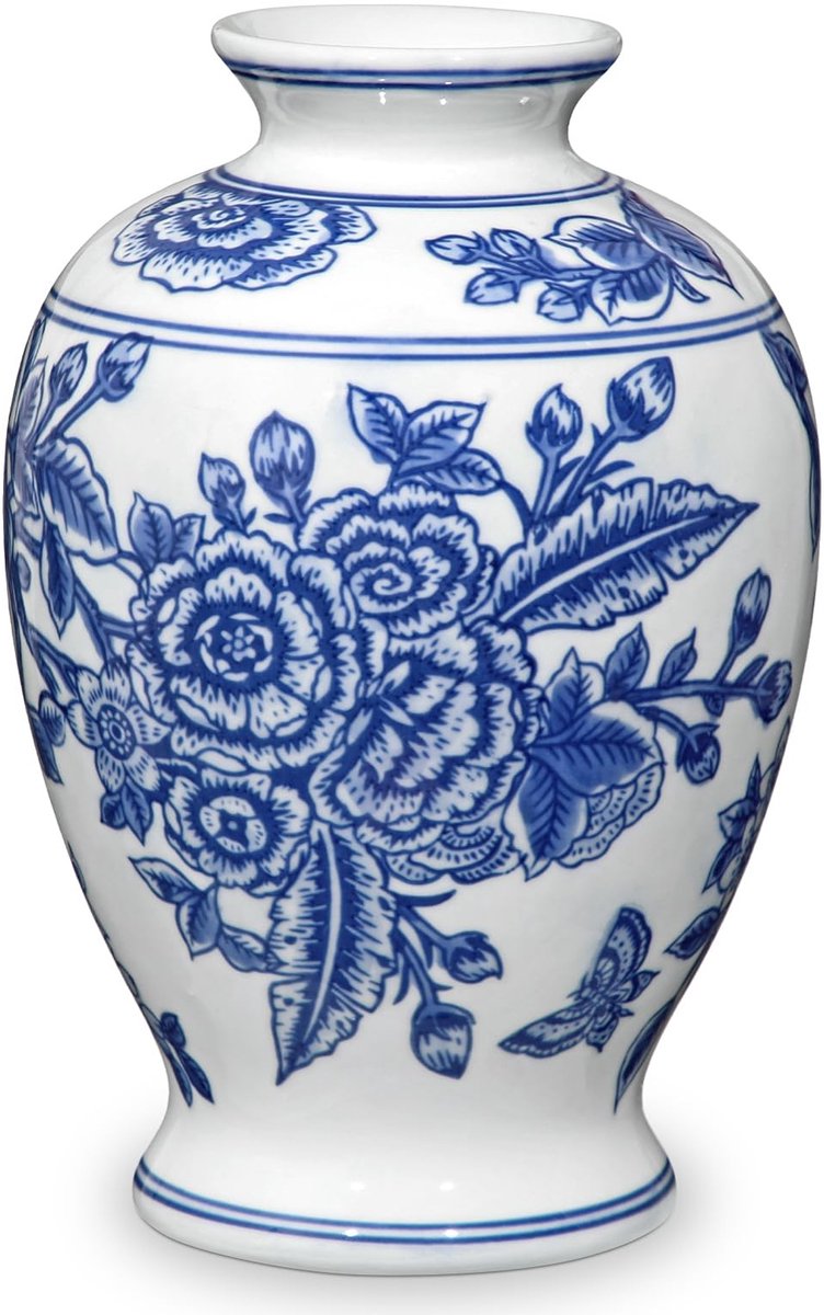 Omgoods - Ceramische Vaas in Blauw-Wit voor Thuisdecoratie