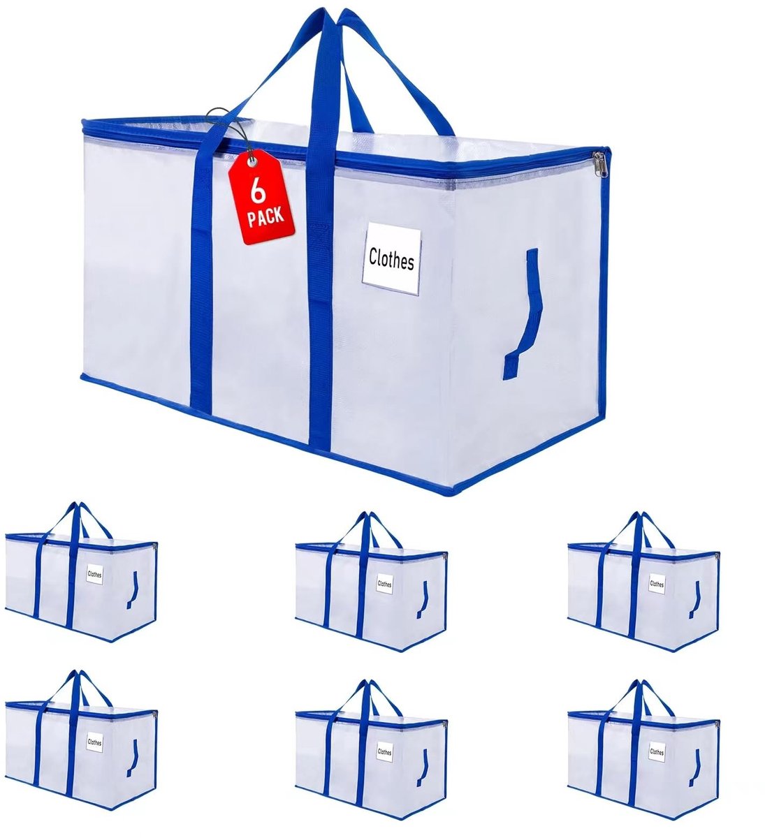 Omgoods - Set van 6 Grote Verhuiszakken 105L voor Opslag