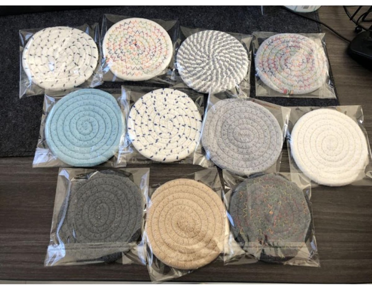 Omgoods - Set van 6 Gevlochten Katoenen Onderzetters Boho Wit