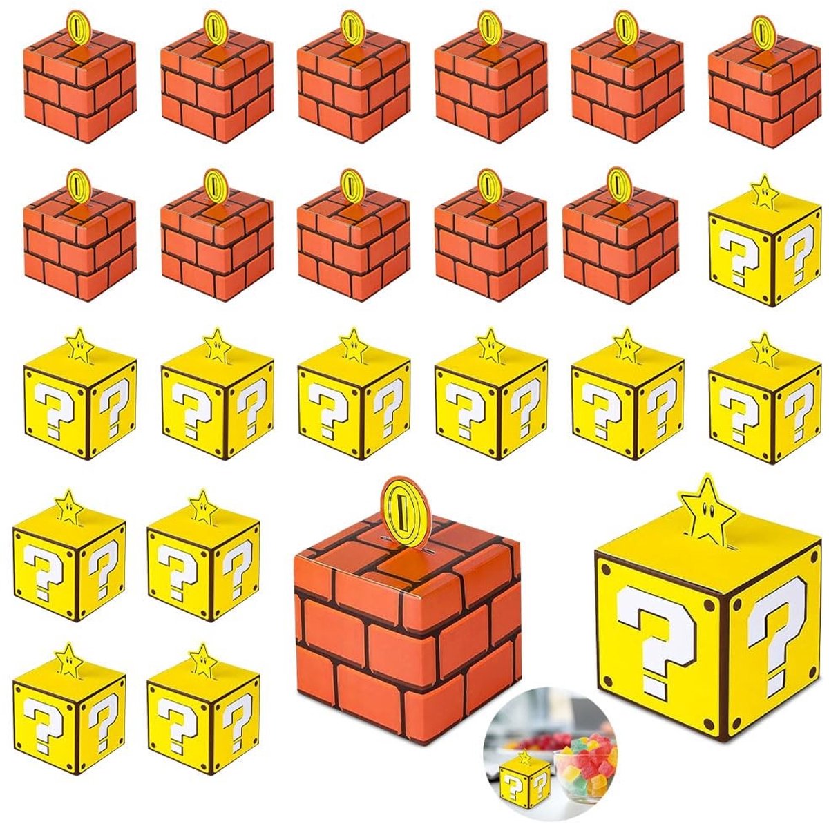 Omgoods- Geschenkdoos 24 stuks - Kartonnen Doos - Feestdoosjes - Cadeauverpakking - Mario Thema - Geschikt voor Verjaardagen - Cadeaudoos