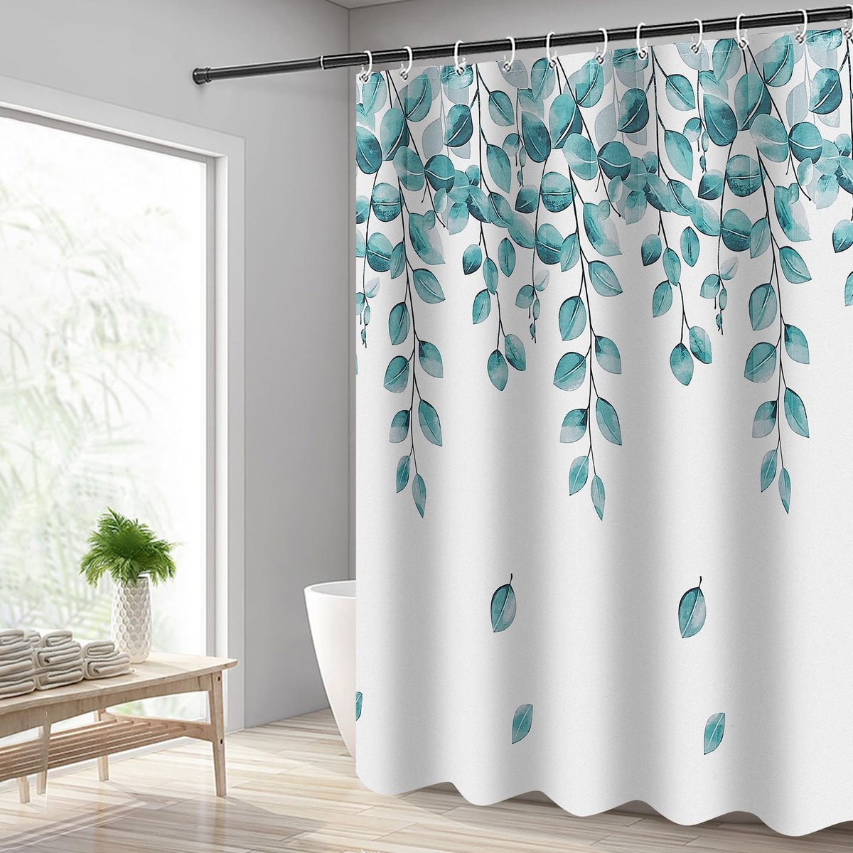 Omgoods - Douchegordijn met Groene Bladeren - Waterdicht en Wasbaar - 240 x 200 cm