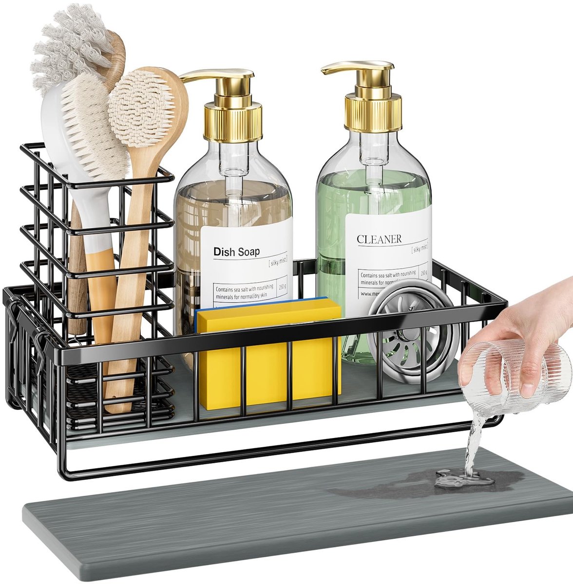 Omgoods - Keuken Caddy Sponshouder met Waterdichte Zeepdispenser