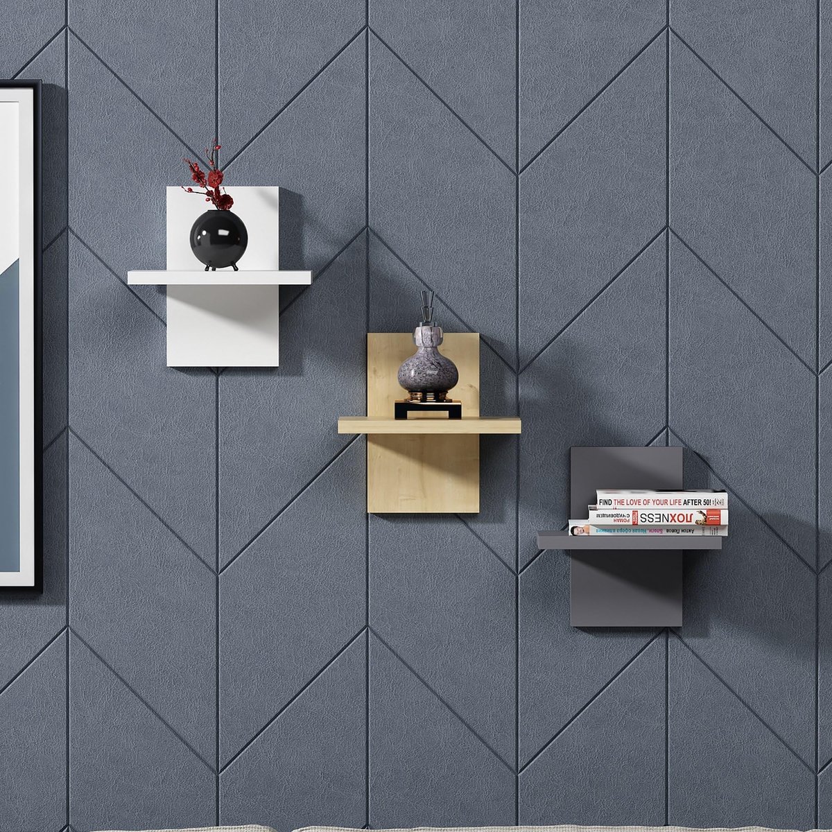 Omgoods - Wandplank Wit en Anthraciet 25.5 x 17.5 x 25.5 cm van Melamine Gecoat Spaanplaat